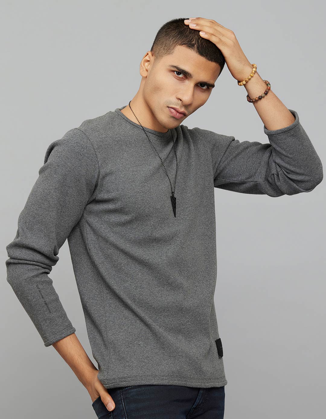 Dark Grey Round Neck Full Sleeves Sweatshirt - Image 4