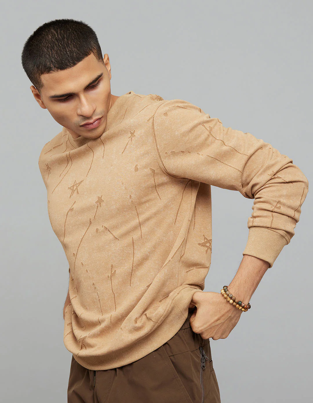 Dark Khaki Round Neck Full Sleeves Sweatshirt - Image 4