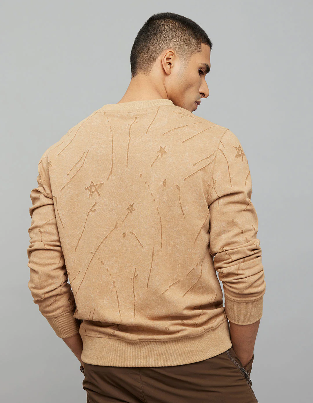 Dark Khaki Round Neck Full Sleeves Sweatshirt - Image 5