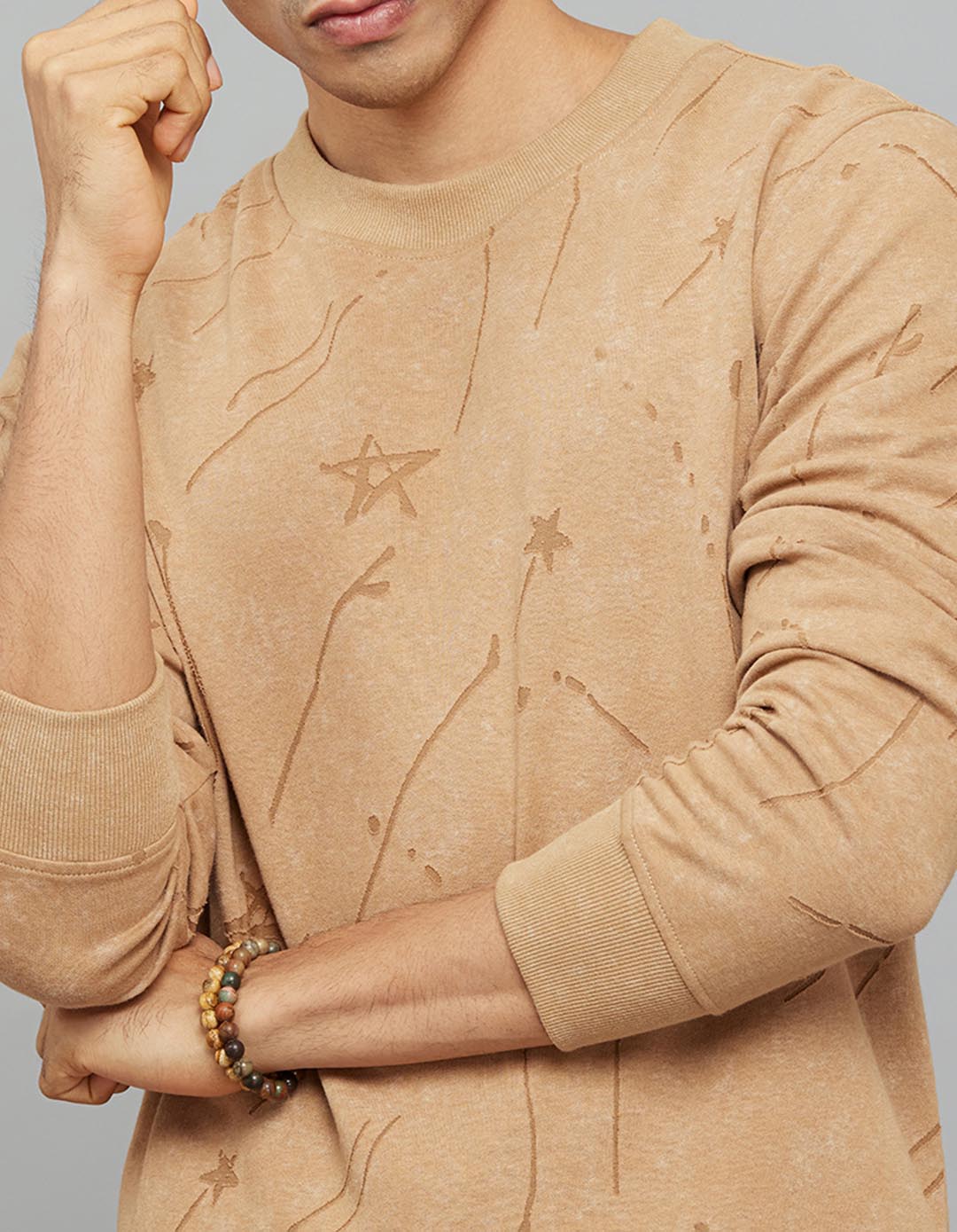 Dark Khaki Round Neck Full Sleeves Sweatshirt - Image 6