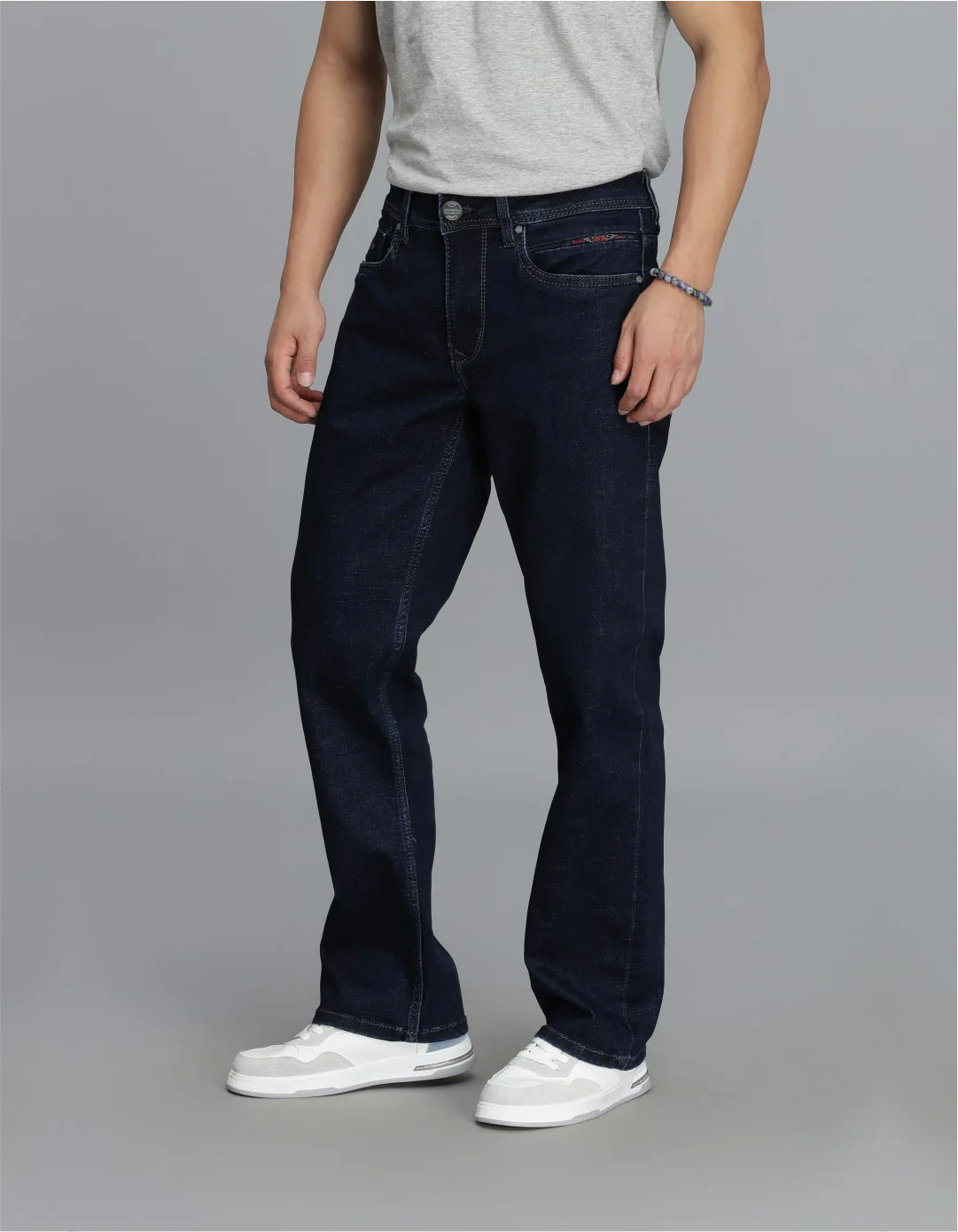 Dk Blue 5 Pocket Mid Rise Loose Boot Leg Cropped jeans - Image 3