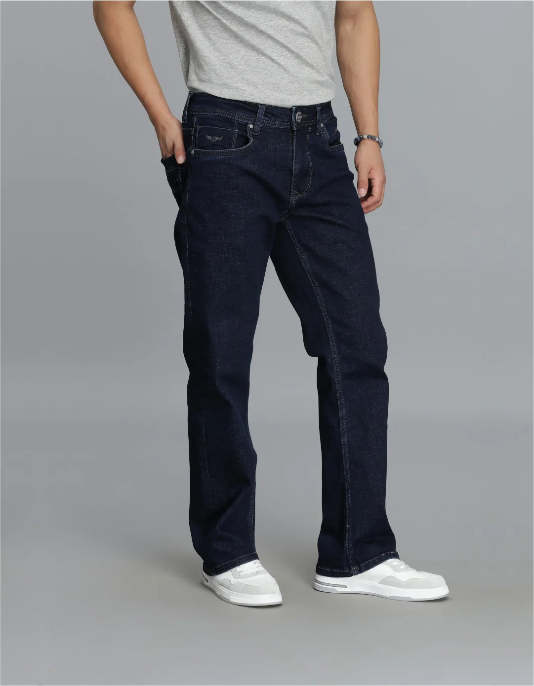 Dk Blue 5 Pocket Mid Rise Loose Boot Leg Cropped jeans - Image 4