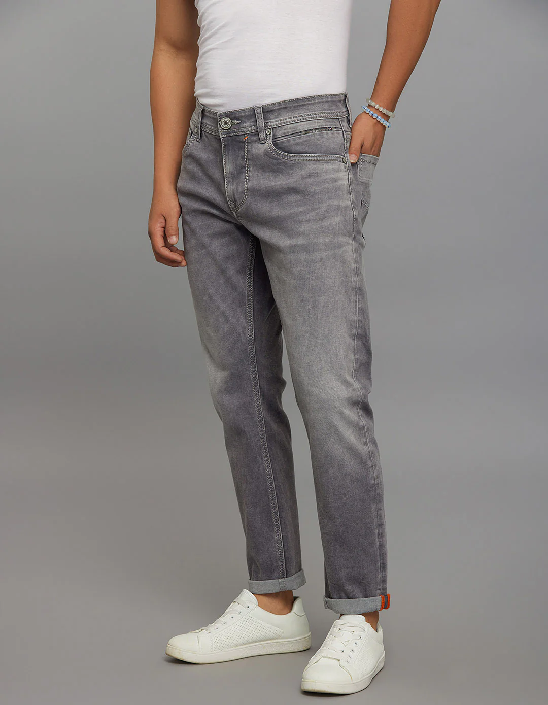 Grey 5 Pocket Low-Rise Ankle Length Stretch Jeans - Image 3