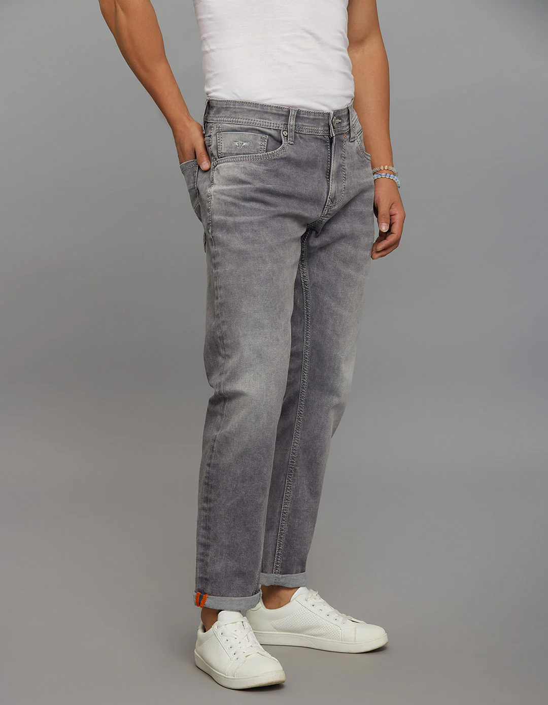 Grey 5 Pocket Low-Rise Ankle Length Stretch Jeans - Image 4
