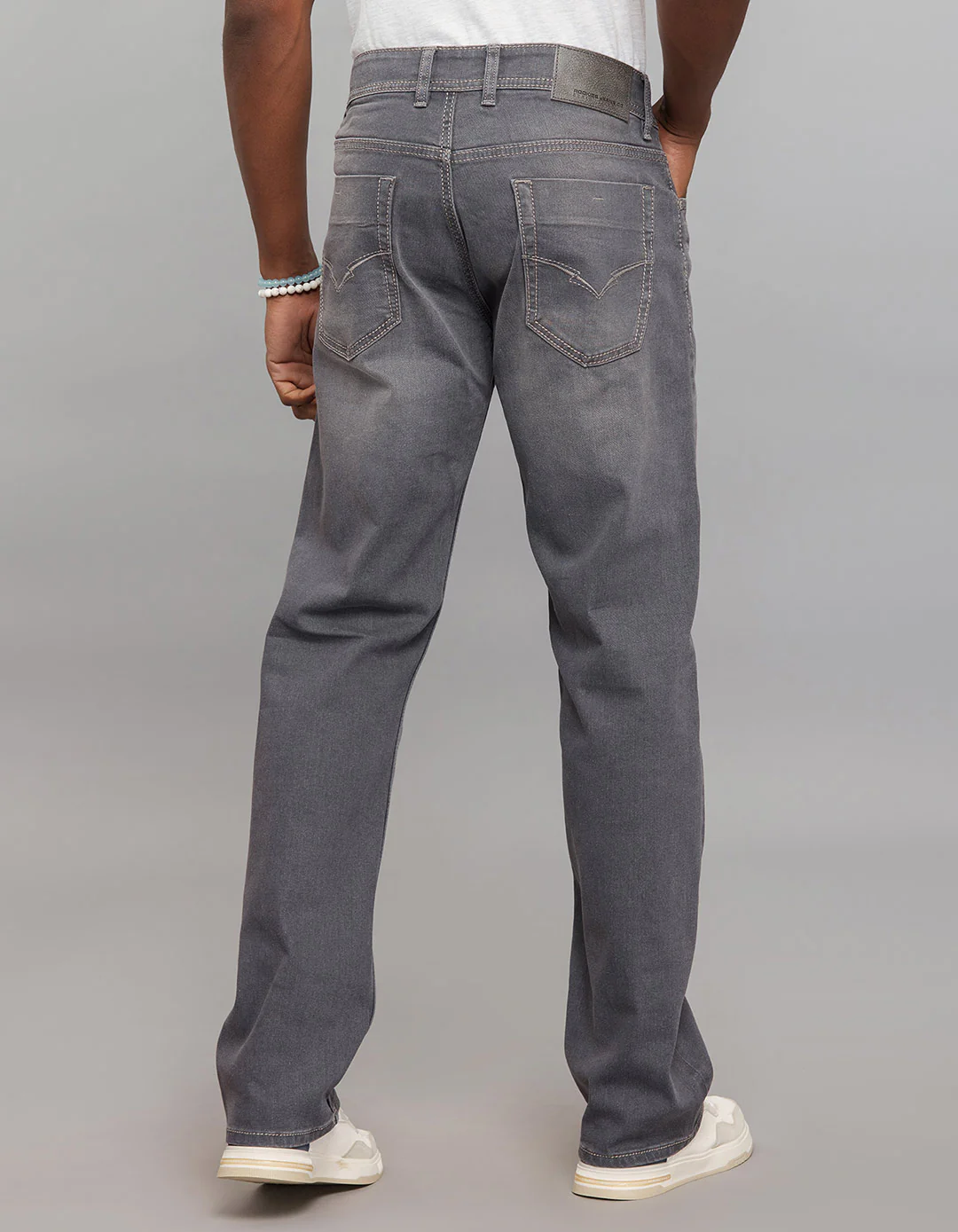 Grey 5 Pocket Midrise, Comfort And Straight Fit Stretch Jeans - Image 5