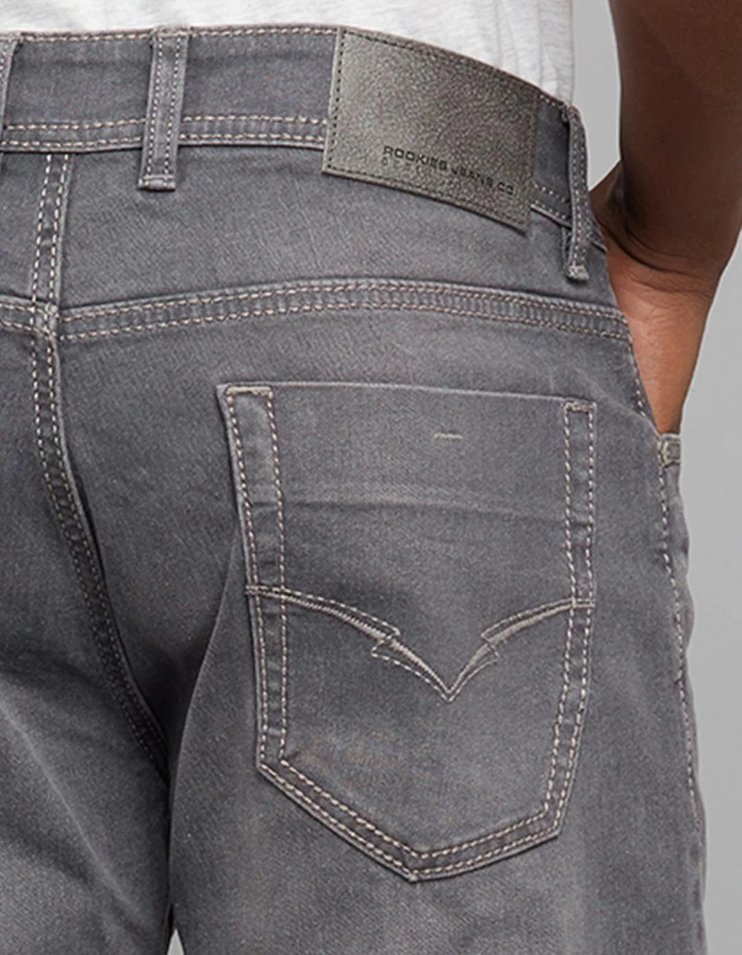 Grey 5 Pocket Midrise, Comfort And Straight Fit Stretch Jeans - Image 6