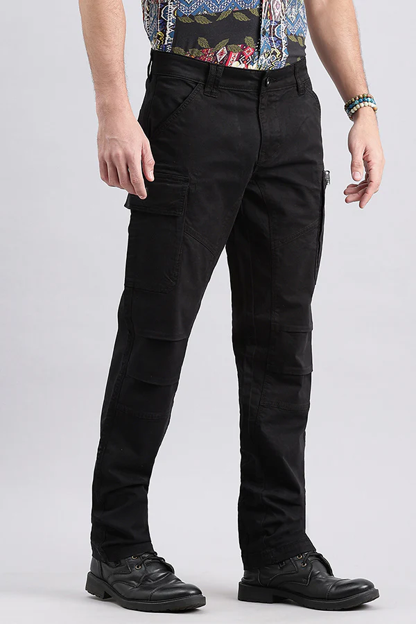 Jet Black Regular Fit Cargo Pant - Image 3