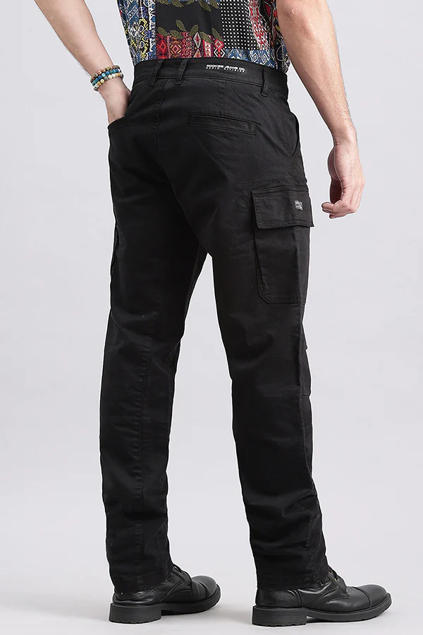 Jet Black Regular Fit Cargo Pant - Image 4