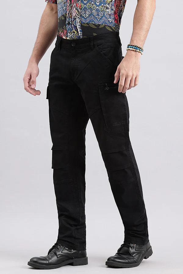 Jet Black Regular Fit Cargo Pant - Image 5