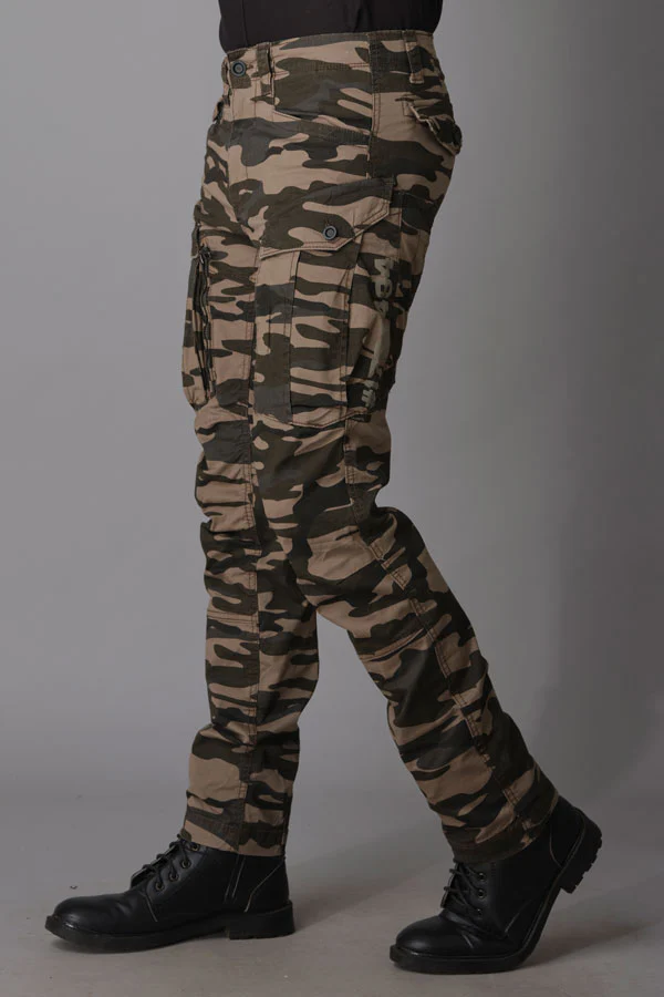 Khaki Camo Print Regular Fit Cargo Pant - Image 3