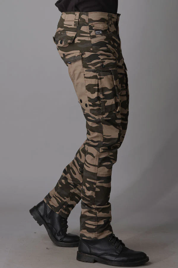 Khaki Camo Print Regular Fit Cargo Pant - Image 4