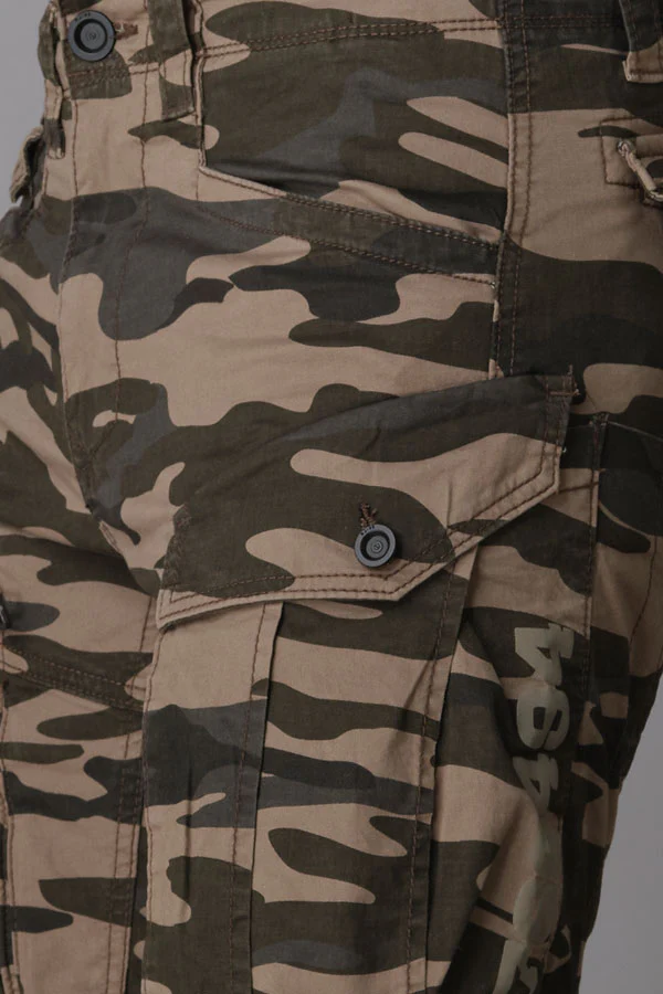 Khaki Camo Print Regular Fit Cargo Pant - Image 7