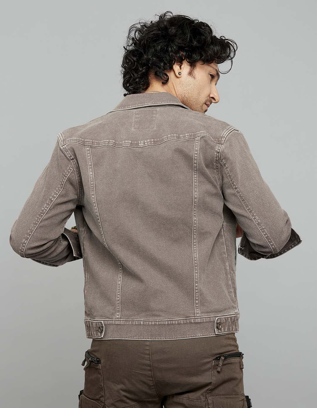 Khaki Button Front Closure Classic Flap Pocket Denim Jacket - Image 7