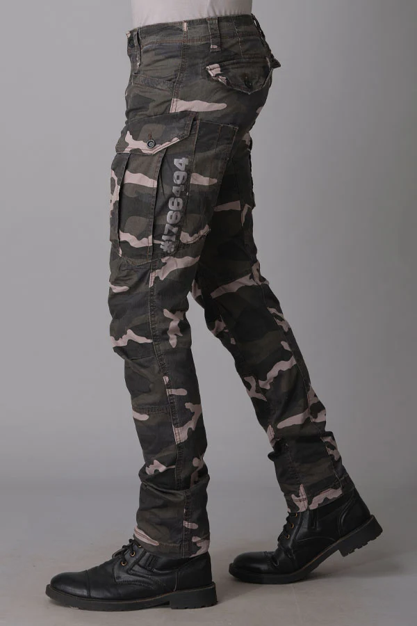 Lt Grey Camo Print Regular Fit Cargo Pant - Image 3
