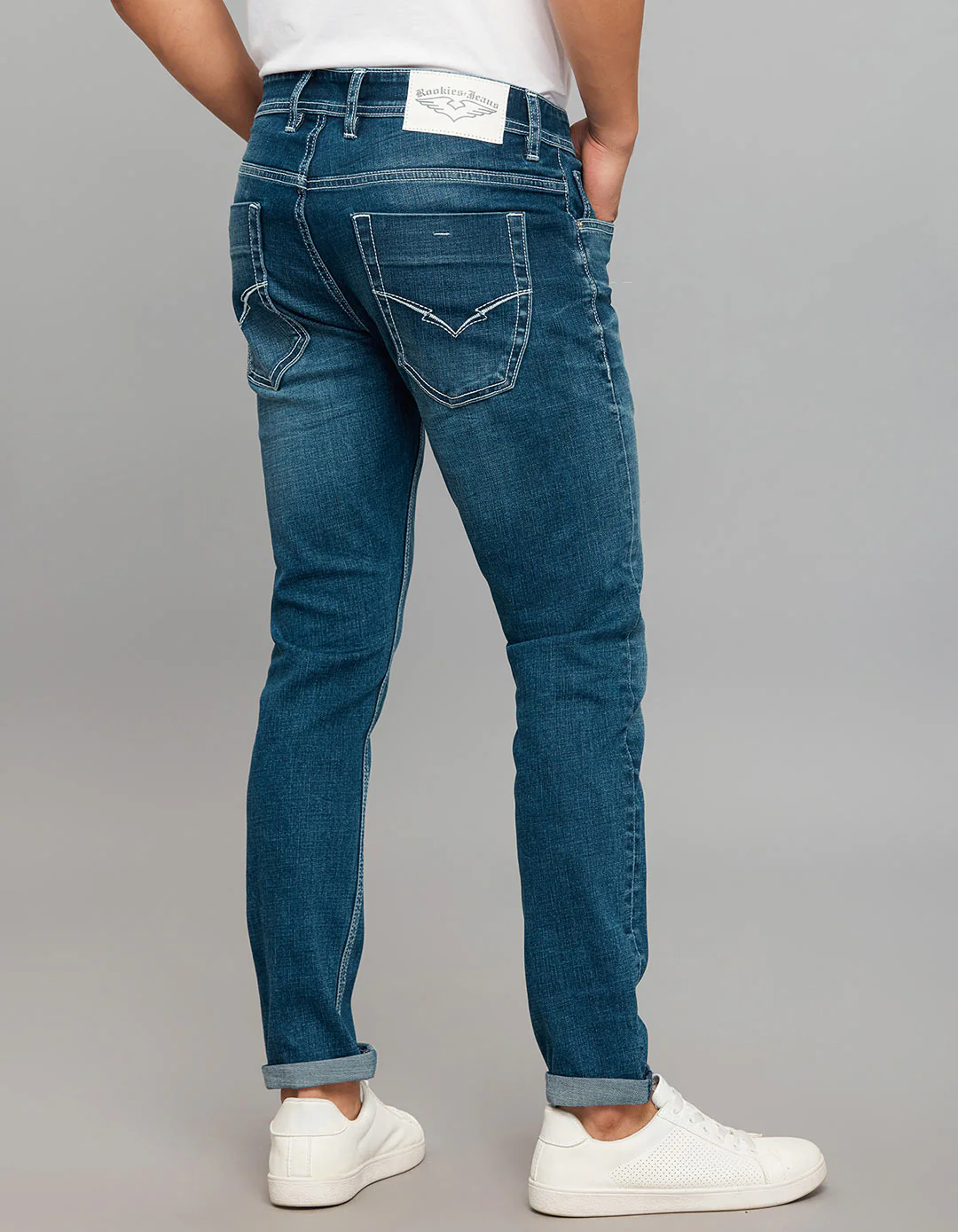 Medium Blue 5 Pocket Low-Rise Ankle Length Classic Stretch Jeans - Image 4