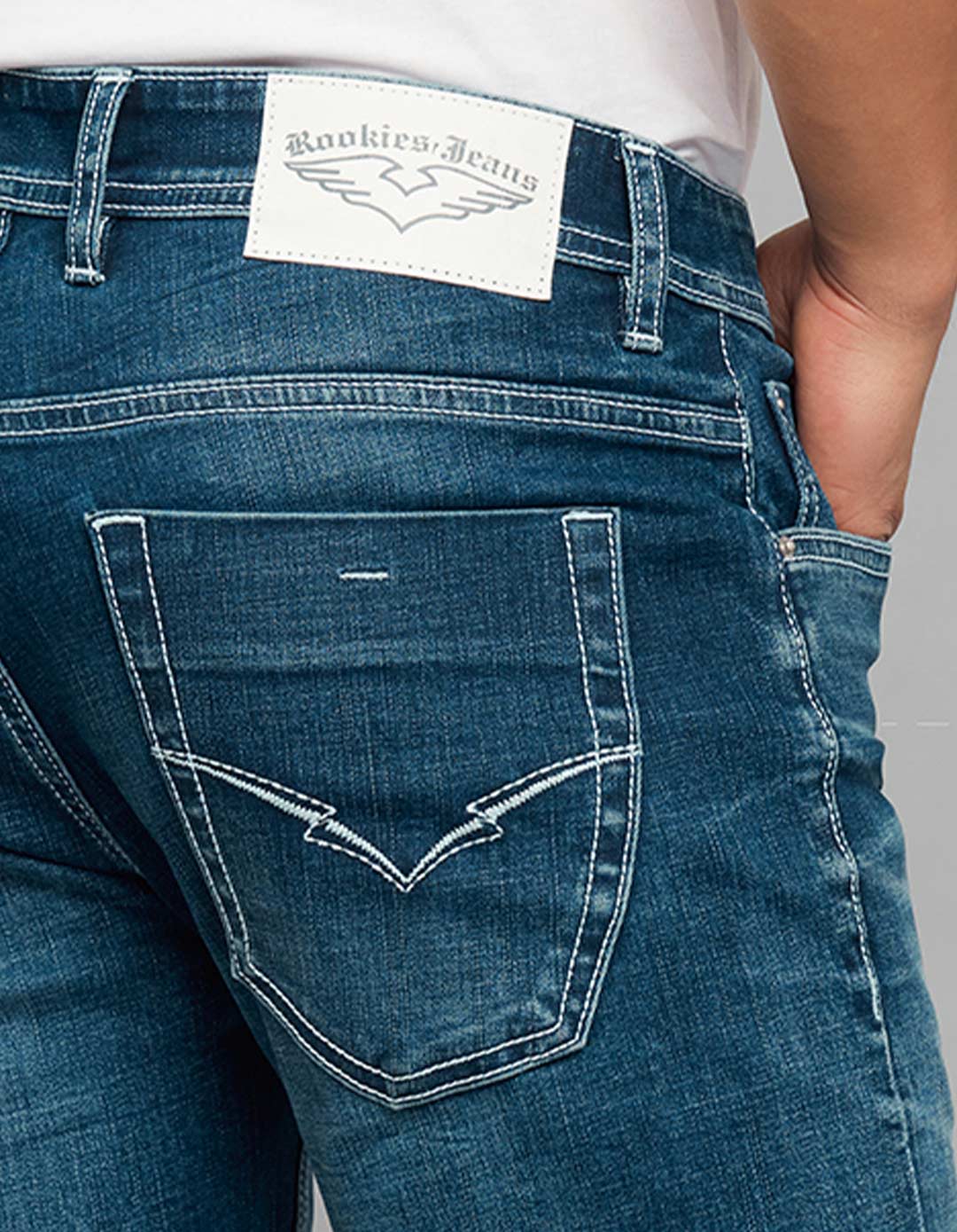 Medium Blue 5 Pocket Low-Rise Ankle Length Classic Stretch Jeans - Image 5