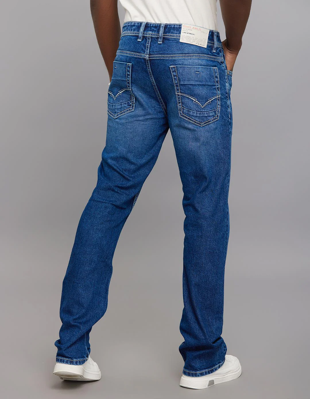 Medium Blue 5 Pocket Mid Rise Loose Boot Leg Stretch Jeans - Image 6