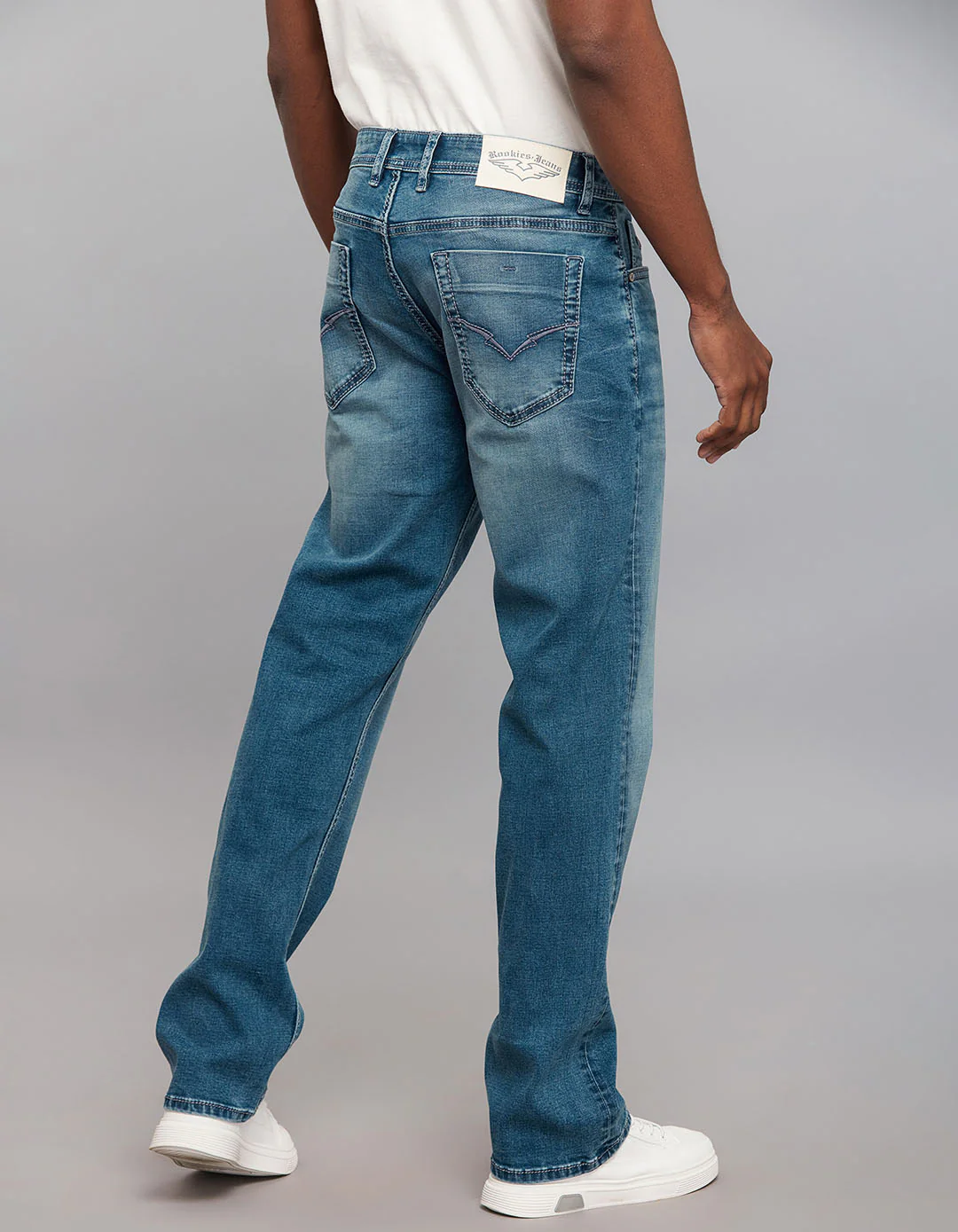 Medium Blue 5 Pocket Midrise, Comfort And Straight Fit Stretch Jeans - Image 5