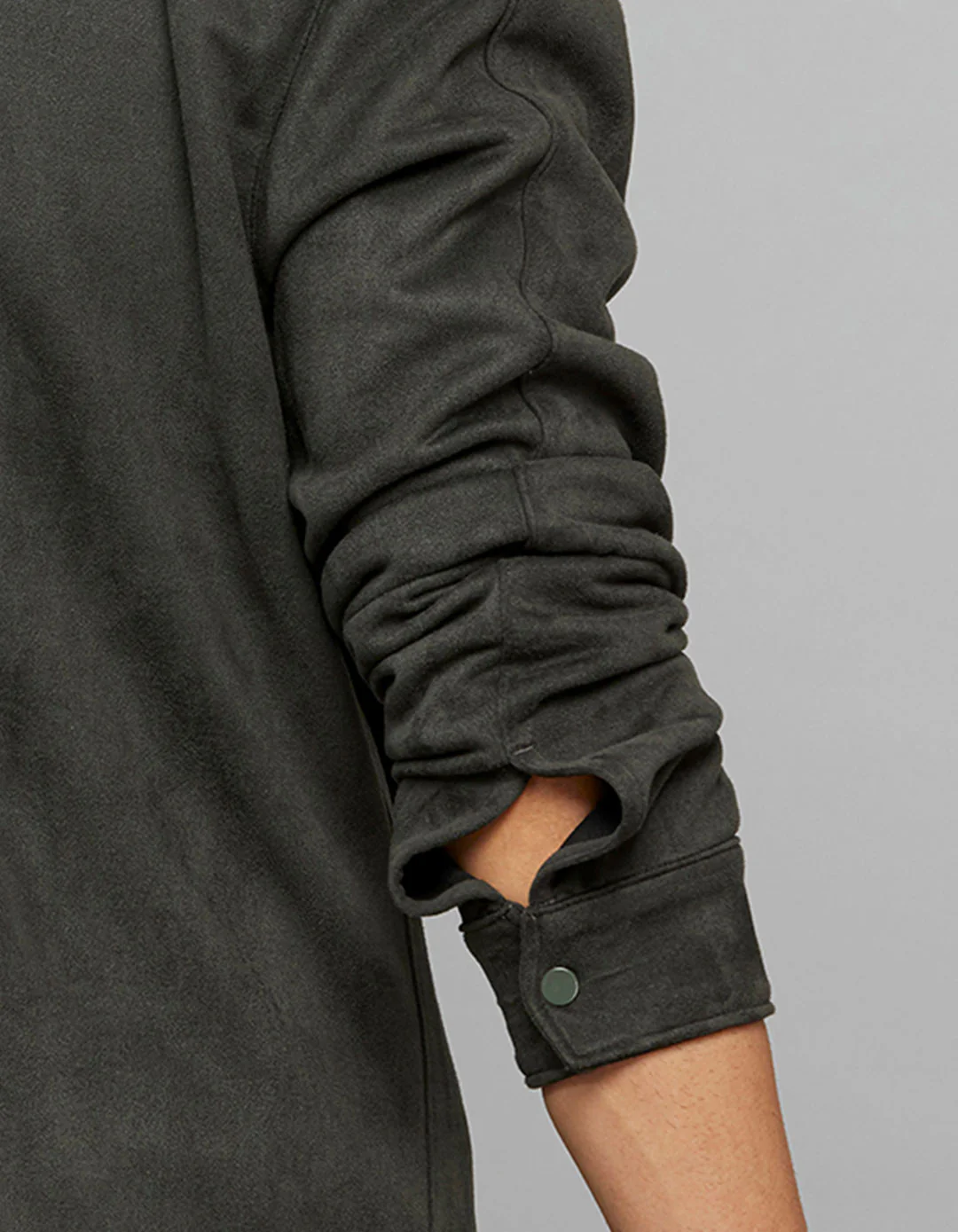 Military Green Full Sleeves Zipper Front Closure Suede Shacket - Image 6