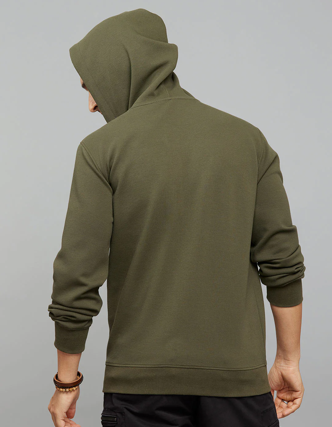 Military Green Zipper Front Full Sleeves Hoodie - Image 5