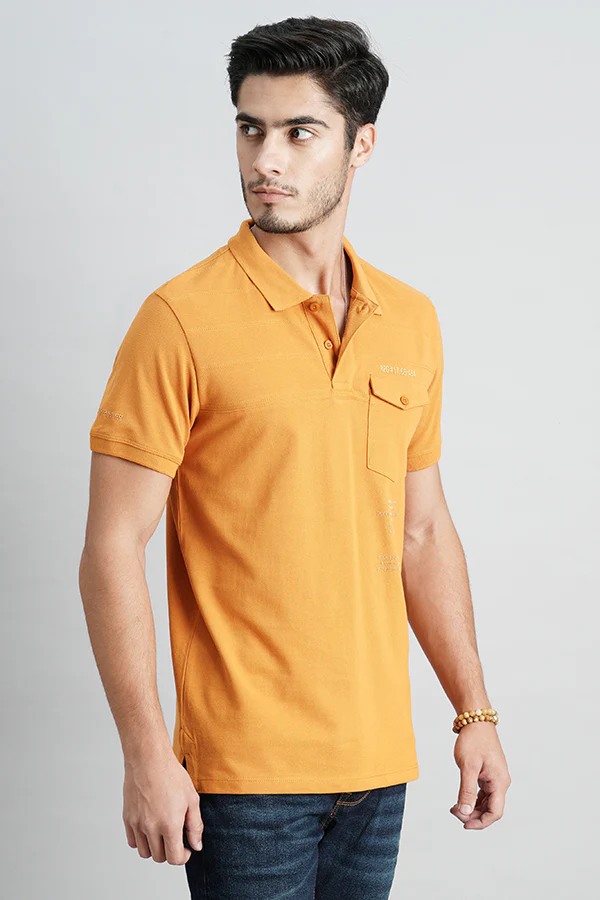 Mustard Half Sleeve Pique Polo Tee - Image 3