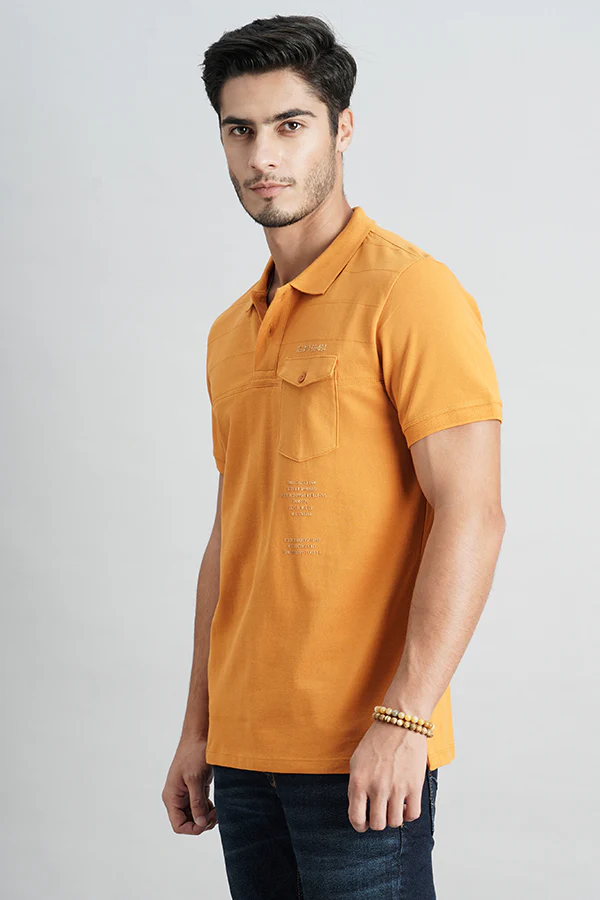 Mustard Half Sleeve Pique Polo Tee - Image 5