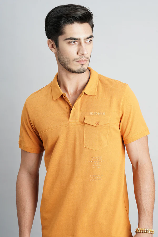 Mustard Half Sleeve Pique Polo Tee - Image 6