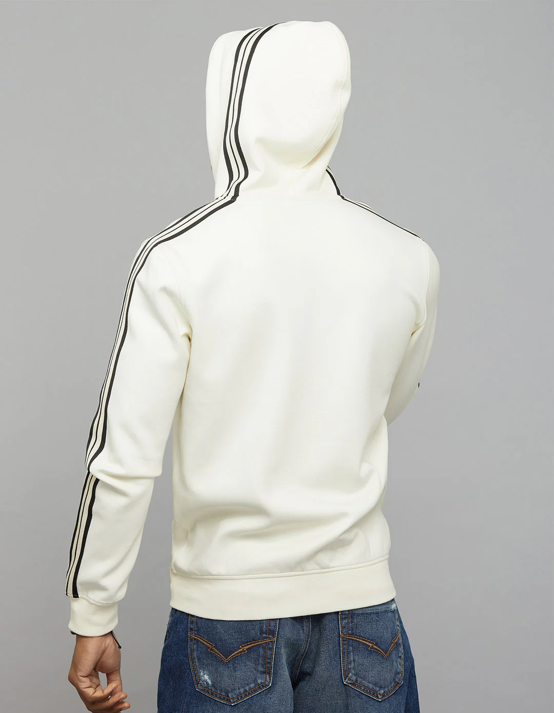 Off White Zipper Front Full Sleeves Hoodie - Image 7
