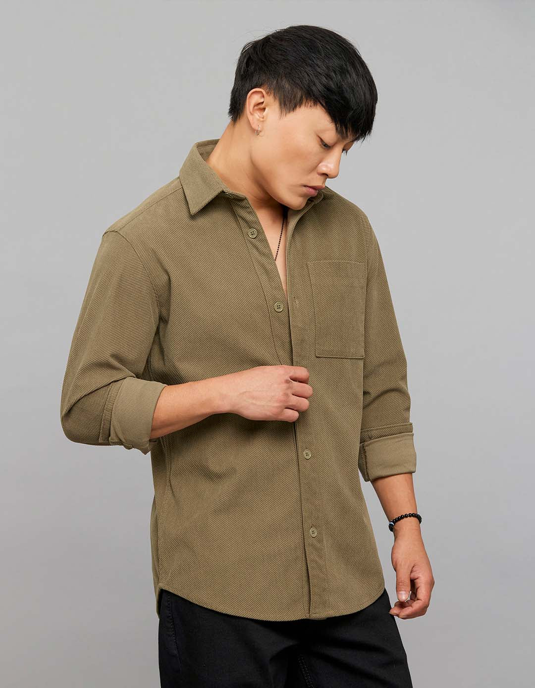Olive Full Sleeves Button Front Closure Shacket - Image 3