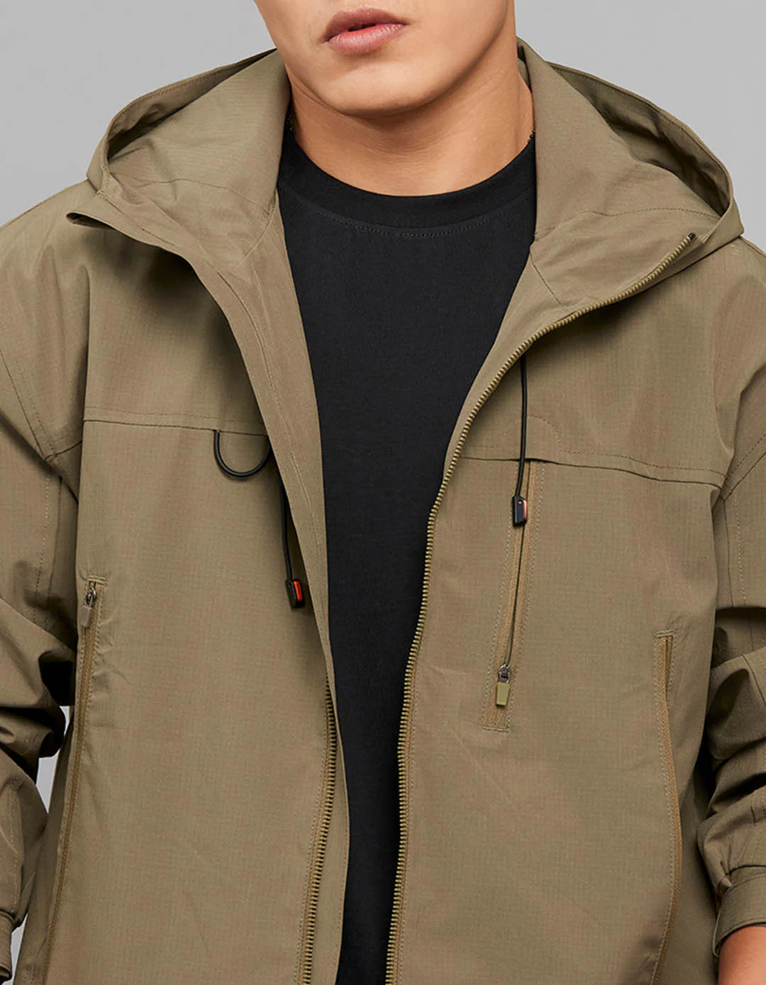 Olive Zipper Front Closure Long Sleeves Utility Jacket - Image 4