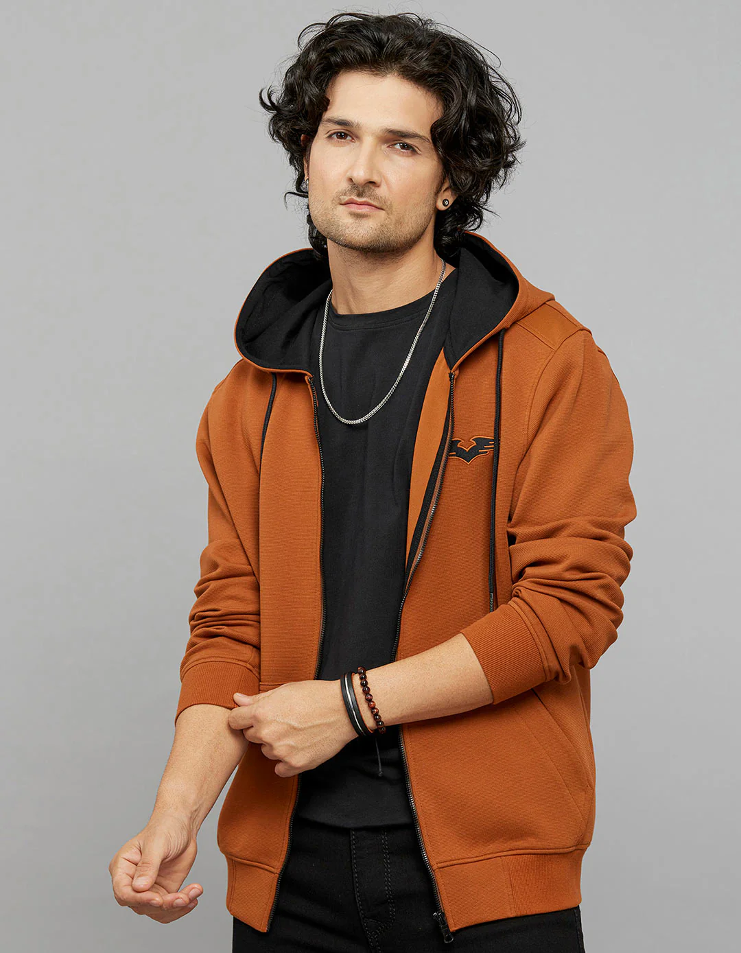Rust Zipper Front Full Sleeves Hoodie - Image 3