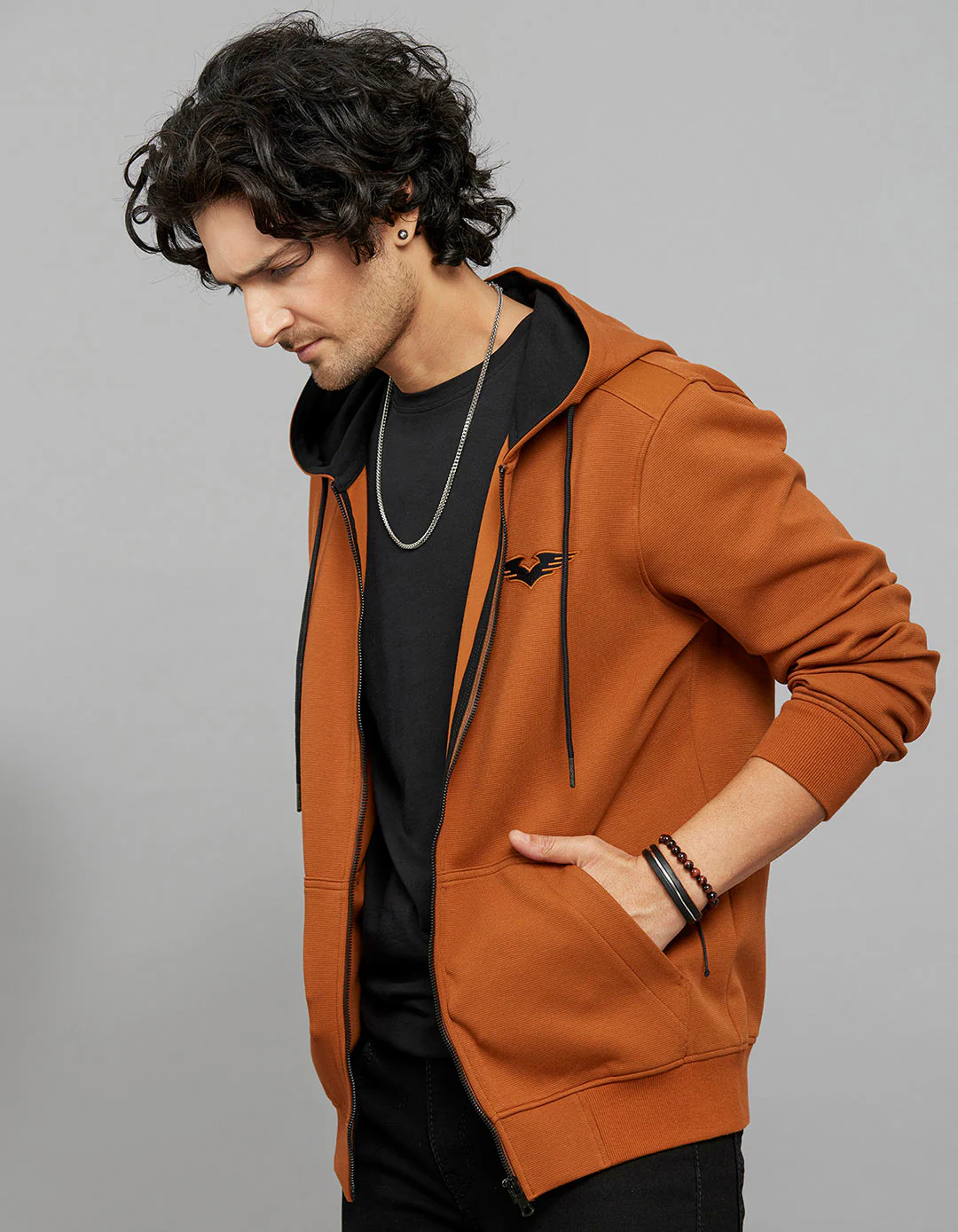 Rust Zipper Front Full Sleeves Hoodie - Image 4