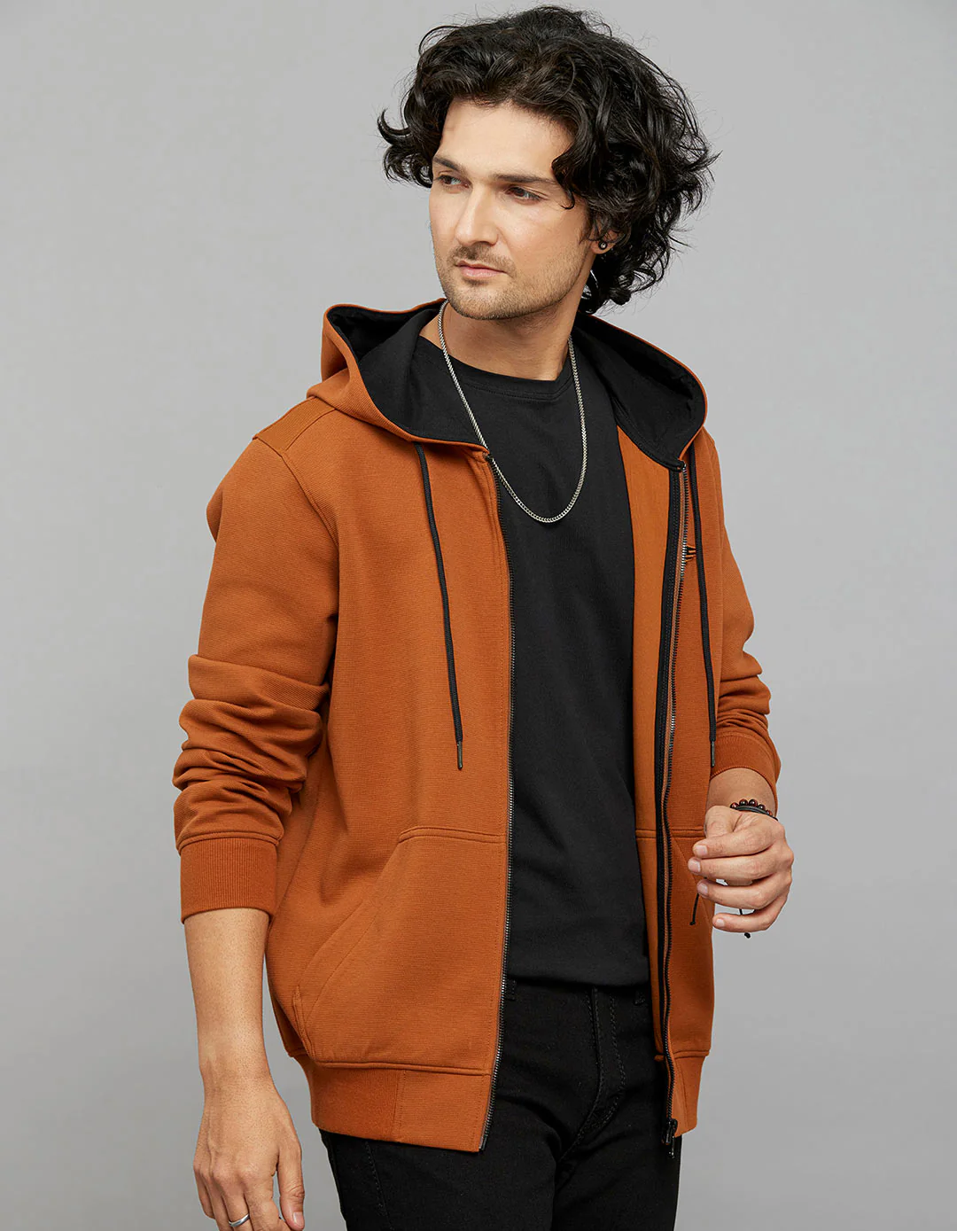 Rust Zipper Front Full Sleeves Hoodie - Image 5