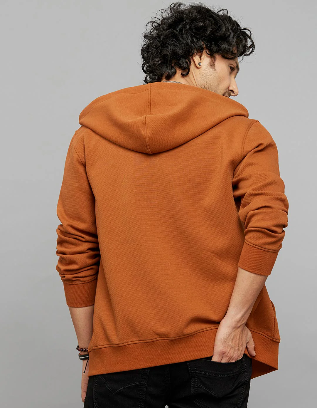 Rust Zipper Front Full Sleeves Hoodie - Image 6