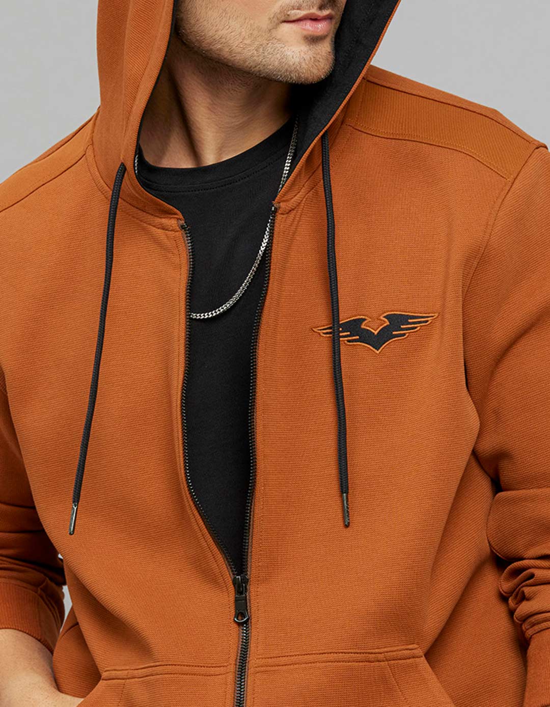 Rust Zipper Front Full Sleeves Hoodie - Image 7