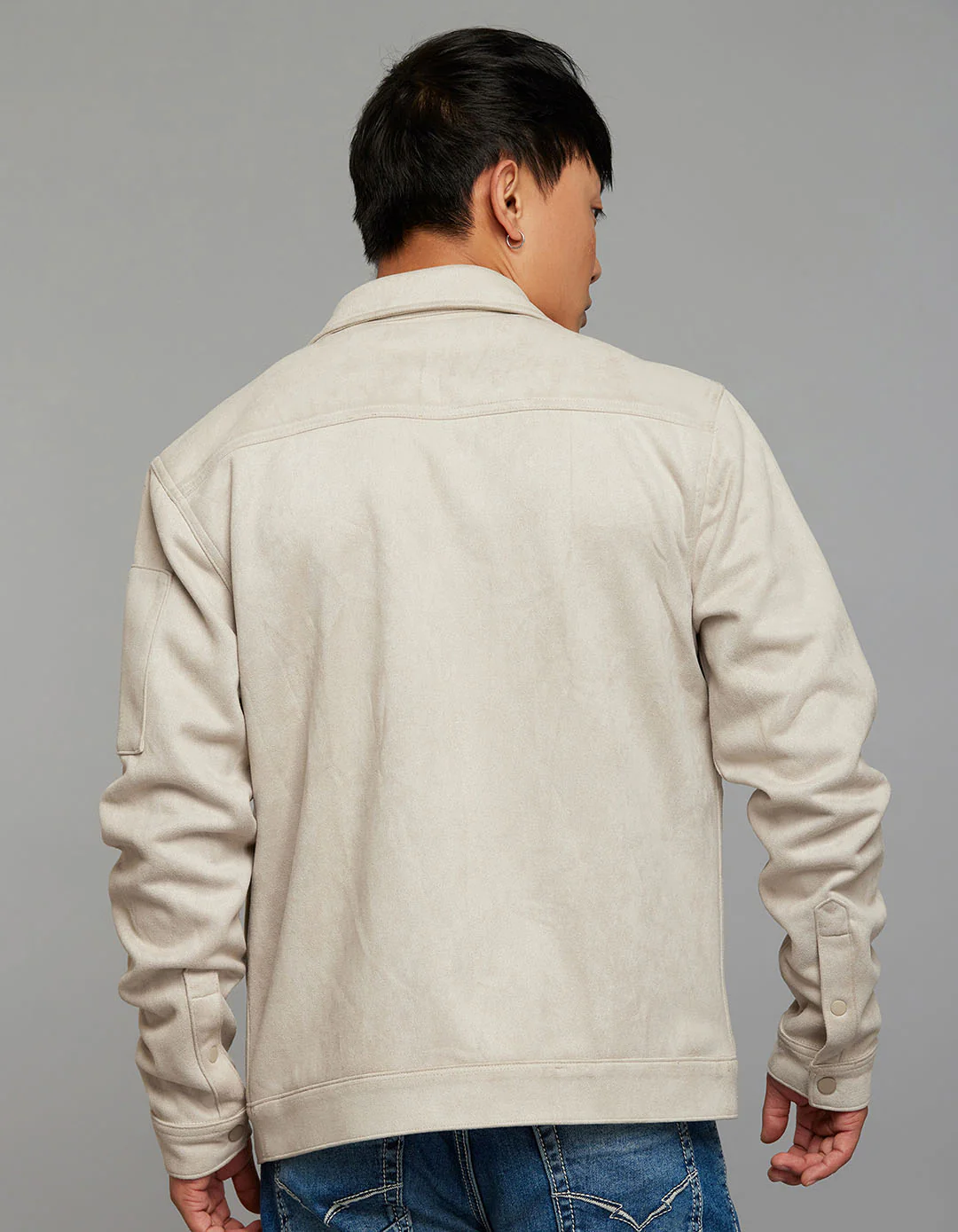Stone Zipper Front Closure Long Sleeves Suede Jacket - Image 5