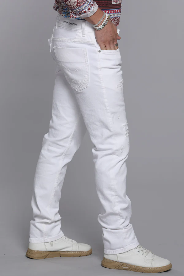 White 5 Pocket Mid-Rise Slim Straight Fit Jeans - Image 3