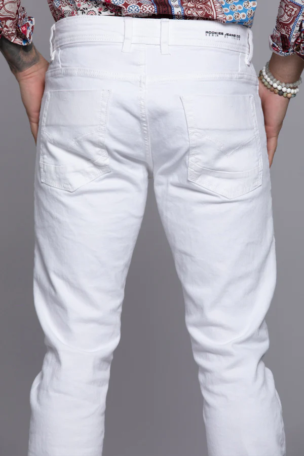 White 5 Pocket Mid-Rise Slim Straight Fit Jeans - Image 4